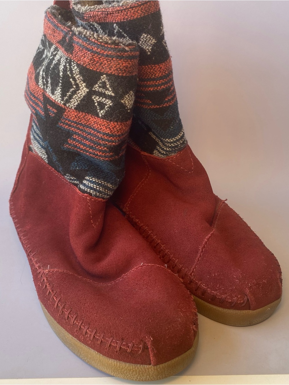 TOMS Nepal Boots Suede Jacquard Women Size 8 Aztec Print Fleece Lined Winter